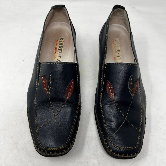 Kiarflex Women's Leaf Print Slip On Leather Shoes Black Size‎ 39 8 - Picture 2 of 8